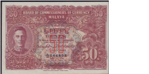 1941 Malaya 50 Cents Variety B & D Portrait Error Banknote