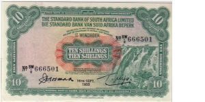 SOUTH WEST AFRICA-
 10/- STANDARD BANK OF SOUTH WEST AFRICA Banknote