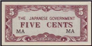1942 Japanese Invasion Malaya 5 Cents Block MA Banknote