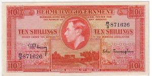 BERMUDA-
 10/- KGVI Banknote