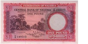 FEDERATION OF NIGERIA-
 ONE POUND Banknote