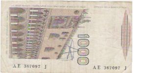 1000 LIRE

AE 367097 J

P # 109 B Banknote