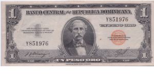 1962 BANCO CENTRAL DE LA REPUBLICA DOMINICANA 1 UNO PESO Banknote