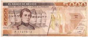 5000 pesos; February 24, 1987; Series HL Banknote