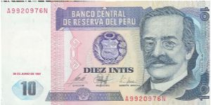 1987 BANCO CENTRAL DE RESERVA DEL PERU 10 *DIEZ* INTIS

P128 Banknote