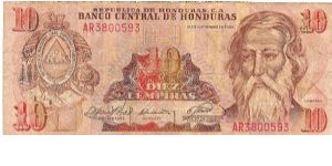 10 lempiras; September 21, 1989 Banknote