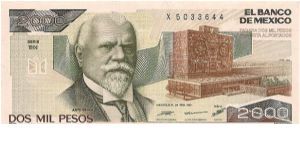 2000 pesos; February 24, 1987; Series BN Banknote