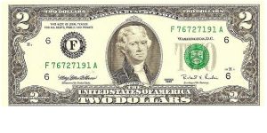 Federal Reserve Note; 2 dollars; Series 1995 (Withrow/Rubin) Banknote