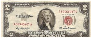 United States Note; 2 dollars; Series 1953A (Priest/Anderson) Banknote