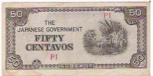 50 CENTAVOS

SERIAL:  PI

JAPANESE OCCUPATION WWII

P # 105B Banknote