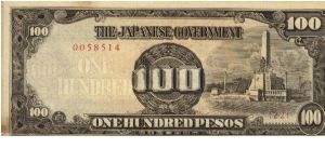 PI-112 Rare Philippine 100 Pesos note under Japan rule, low serial number in series, scarce plate number, 5 - 10. Banknote