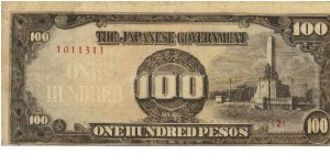 PI-112 Philippine 100 Pesos replacement note under Japan rule, plate number 2. Banknote