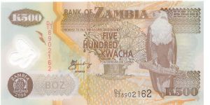 2006 BANK OF ZAMBIA 500 KWACHA

**POLYMER NOTE**

P44e Banknote