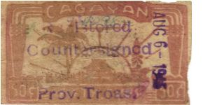 S-185 Cagayan 50 centavos note with countersign stamp. Banknote