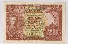 BANK OF MALAYA-
20 CENTS Banknote