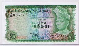 BANK OF MALAYSIA-
$5.0 RIGGIT 2ND SERIES Banknote