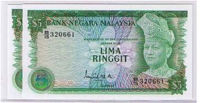 BANK OF MALAYSIA-
 $5 RIGGIT 3RD SERIES Banknote