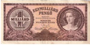 1 billion pengo; March 18, 1946

Part of the Billionaire Collection! Banknote
