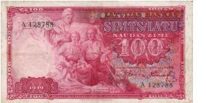 LATVIA (1st REPUBLIC)~100 Latu 1939 Banknote