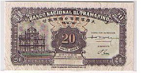 MACAU-20 CENTS-
 NO SERIAL # . Banknote