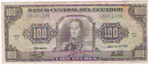 100 SUCRES

06051186

P # 123 Banknote