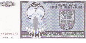 5,000,000 DINARA

AA 0223497

P # R11 A Banknote