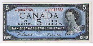 BANK OF CANADA-
 $5 * STAR NOTE Banknote