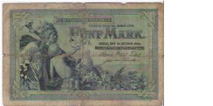 5 MARK

B-1800225

31.10.1904

P # 8 B Banknote