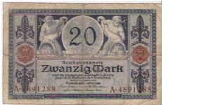 20 MARK

A-4891288

4.11.1918

P # 63 Banknote