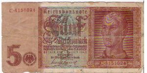 5 REICHSMARK

C-4151024

1.8.1942

P # 186 Banknote