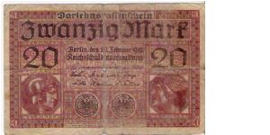 20 MARK

S-8708956

20.2.1918

P # 57 Banknote