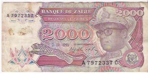 2000 ZAIRES

A 7972337 C

1.10.1991

P # 36 A Banknote