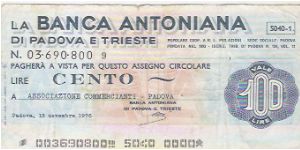 CREDIT NOTE

100 LIRE

No.03-690-800-9

15.11.1976 Banknote