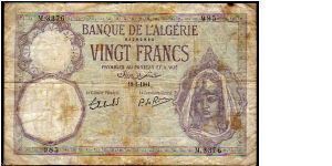 20 Francs__

Pk 78 c__

10-March-1941
 Banknote