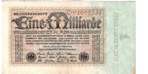 1 billion marks; September 5, 1923

Part of the Billionaire Collection! Banknote