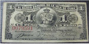 1 Peso de la Isla de Cuba.  American Banknote Company. Banknote