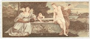 Detail of Italy, Sacred and Profane Love by Titian on 20.000 Lire. Banknote