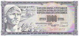 1000 DINARA

DA5619572

4.11.1981

P # 92 D Banknote