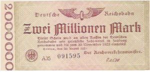 2,000,000 MARK

BERLIN 1923

A35   091595 Banknote