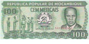 100 METICAIS

AA 1548383

16.6.1989

P # 130 Banknote