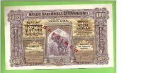 PORTUGUESE INDIA 100 RUPIAS 1924 SPECIMEN - VERY RARE Banknote
