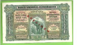 500 RÚPIAS 1924 PORTUGUESE INDIA VERY RARE SPECIMEN Banknote