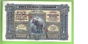 50 RÚPIAS 1924 PORTUGUESE INDIA SPECIMEN - VERY RARE Banknote
