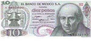 10 PESOS

A 4432193

SERIE 1BA

3.2.1971

P # 63 D Banknote