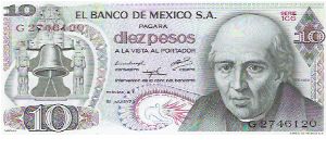 10 PESOS

G 2746120

SERIE 1CG

18.7.1973

P # 63 F Banknote