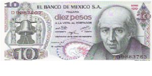 10 PESOS

D 9883763

SERIE 1DD

16.10.1974

P # 63 G Banknote
