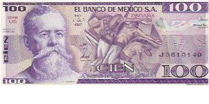 100 PESOS

J 3619149

SERIE US

25.3.1982

P # 74 C Banknote