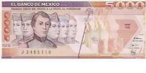 5000 PESOS

J 3455110

SERIE KQ

28.3.1989

P # 88 C Banknote