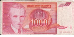 Yugoslavia 1000 Dinars dated 1992 Banknote