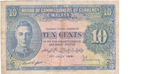 Malaya George VI 10c dated 1941 Banknote